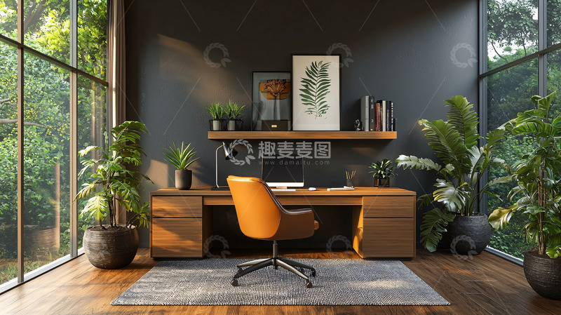 高清大图下载【趣麦麦图】舒适明亮的家庭办公室