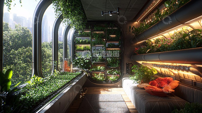 高清大图下载【趣麦麦图】未来科技感室内花园
