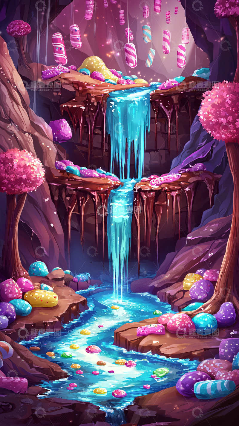 高清大图下载【趣麦麦图】糖果瀑布梦幻洞穴