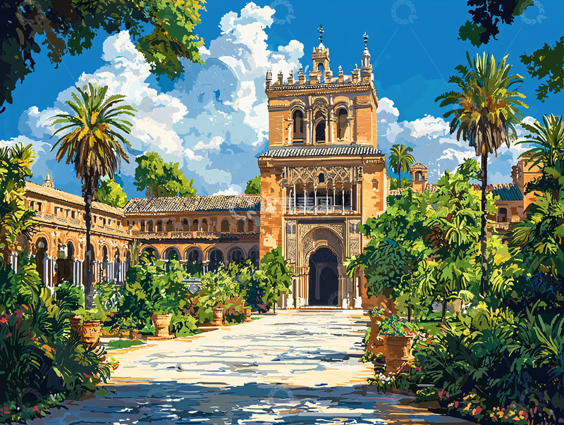 高清大图下载【趣麦麦图】阳光下的西班牙庭院