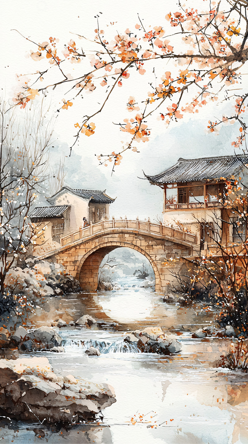 高清大图下载【趣麦麦图】古风水墨画小桥流水
