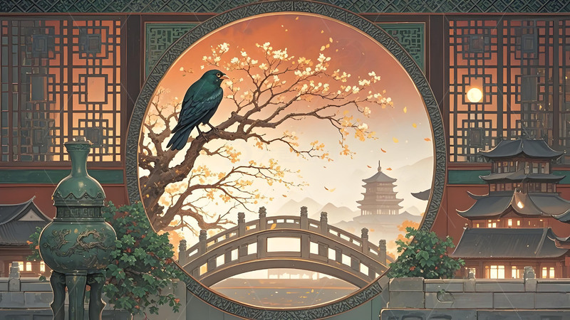 高清大图下载【趣麦麦图】中国风山水花鸟意境工笔画雪山屏风树木28