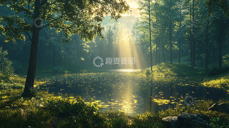 高清大图下载【趣麦麦图】森林湖泊阳光