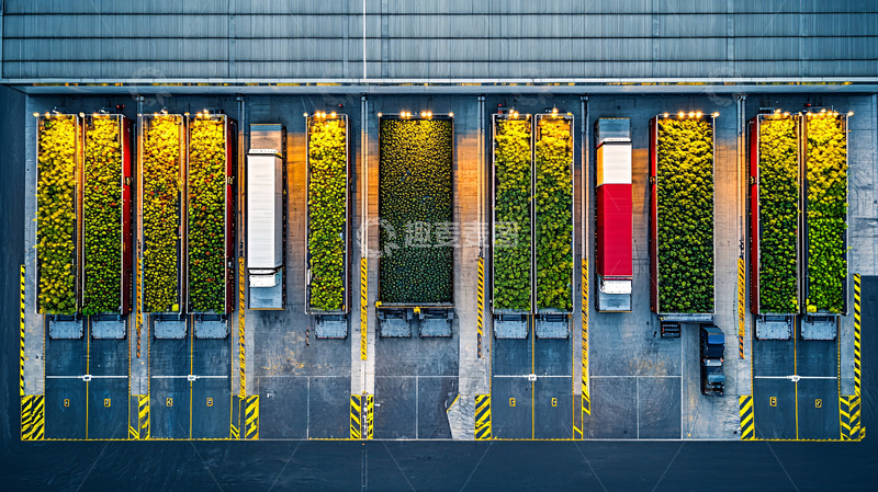高清大图下载【趣麦麦图】卡车整齐排列鸟瞰图