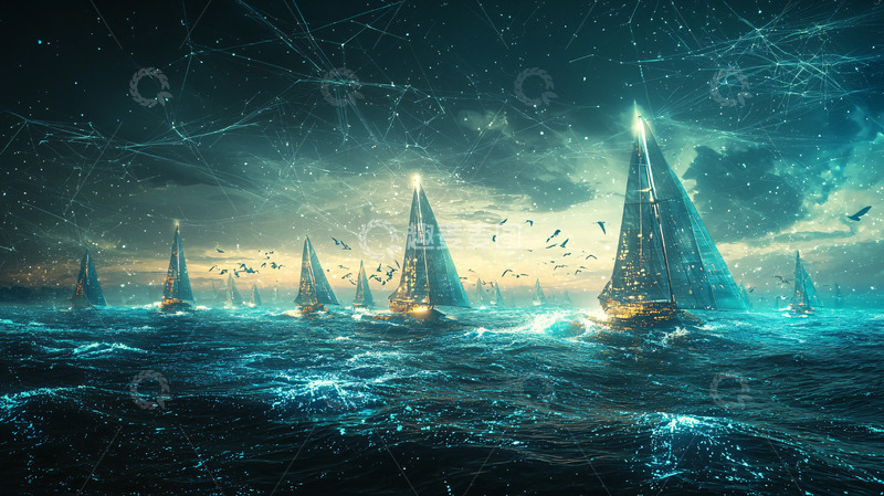 高清大图下载【趣麦麦图】黑暗海洋帆船编队