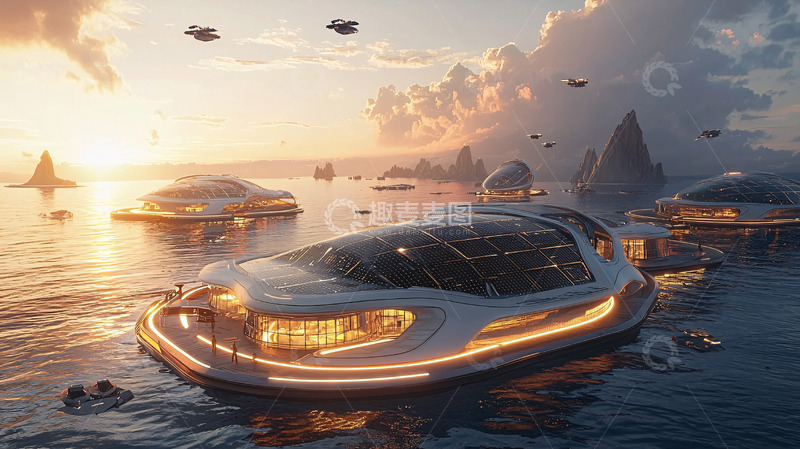 高清大图下载【趣麦麦图】未来科技感海景城市