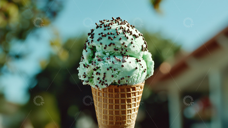 高清大图下载【趣麦麦图】薄荷巧克力冰淇淋蛋筒