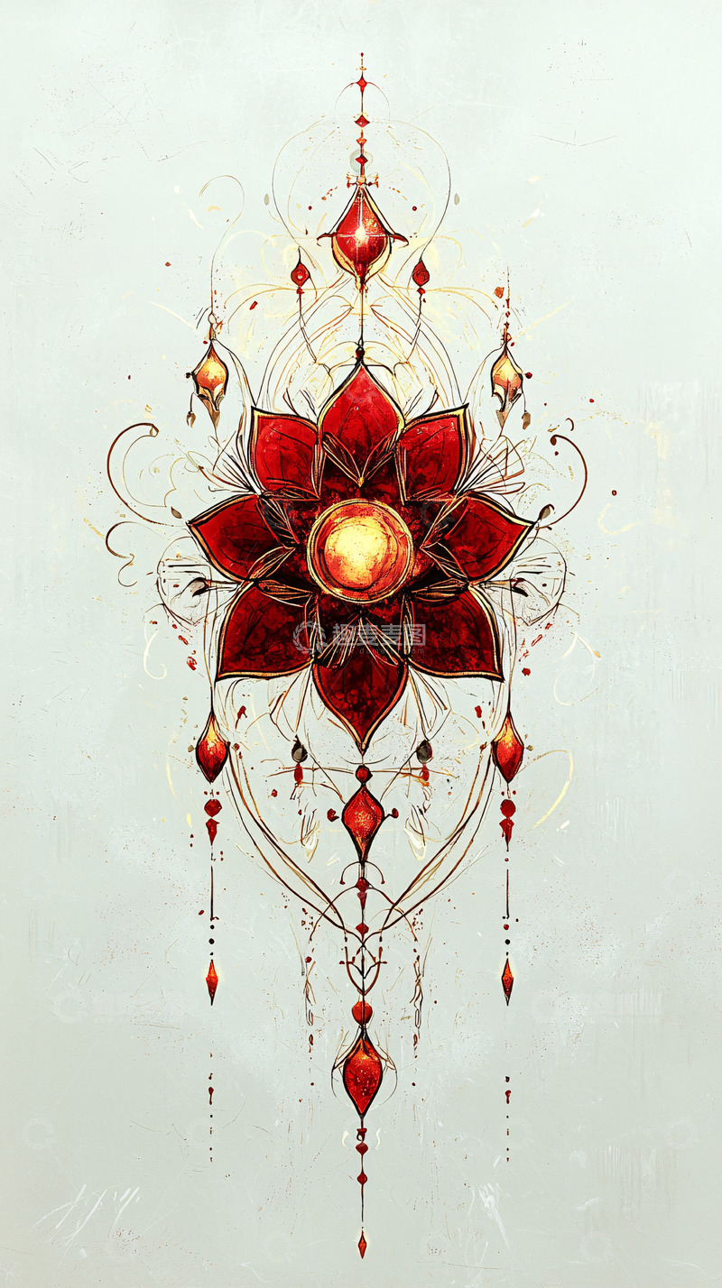 高清大图下载【趣麦麦图】红色宝石花卉装饰图案