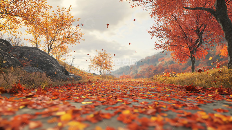 高清大图下载【趣麦麦图】秋日落叶小路