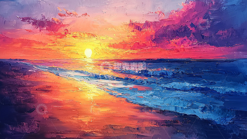 高清大图下载【趣麦麦图】色彩斑斓的日落海滩