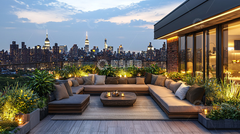 高清大图下载【趣麦麦图】夜景顶楼露台