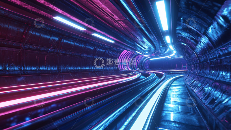 高清大图下载【趣麦麦图】霓虹灯隧道