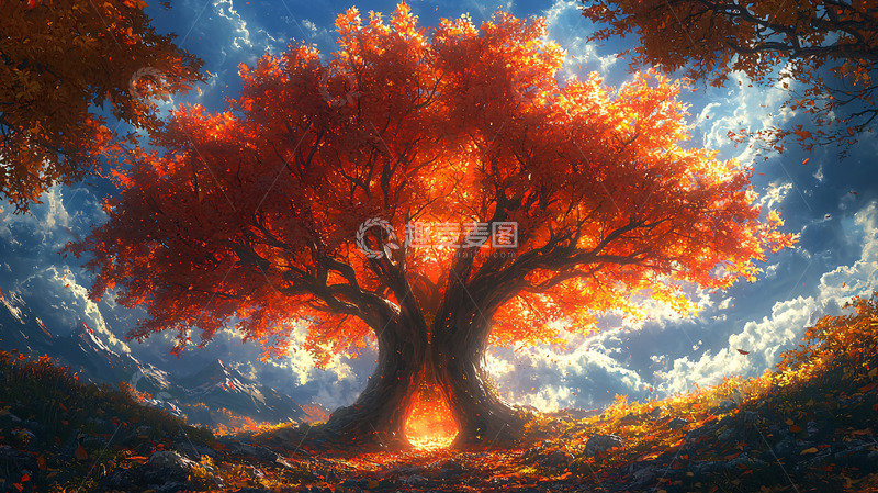 高清大图下载【趣麦麦图】秋日红叶大树美景