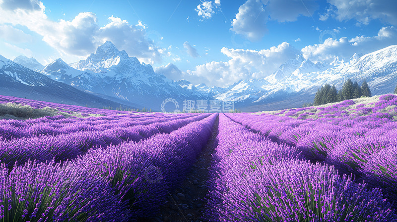 高清大图下载【趣麦麦图】薰衣草田与雪山