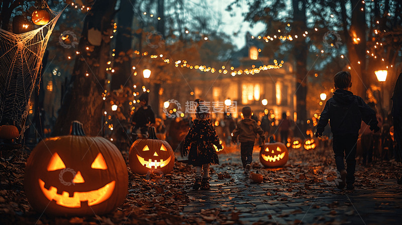 高清大图下载【趣麦麦图】万圣节南瓜灯小路