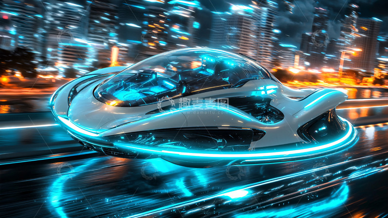高清大图下载【趣麦麦图】未来感汽车在城市夜景
