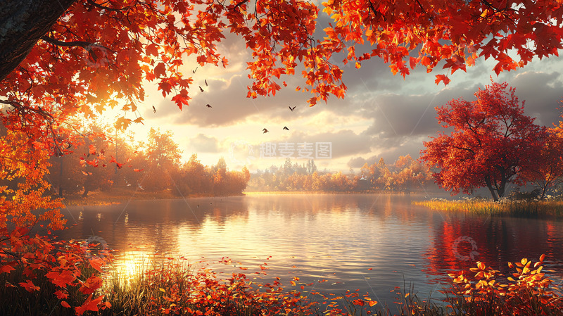 高清大图下载【趣麦麦图】秋季湖边风景如画