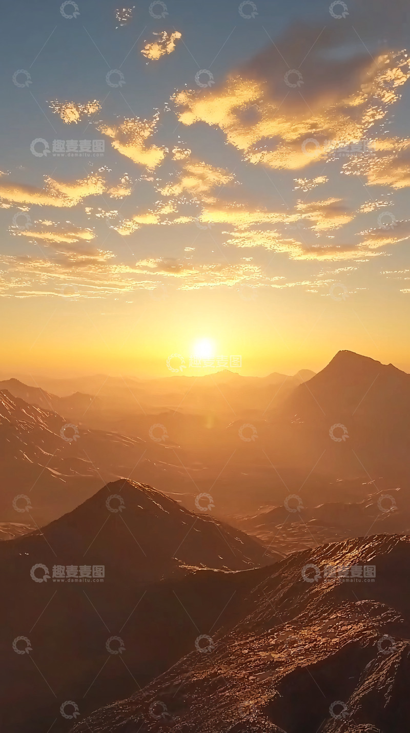 高清大图下载【趣麦麦图】壮丽山脉日落景色