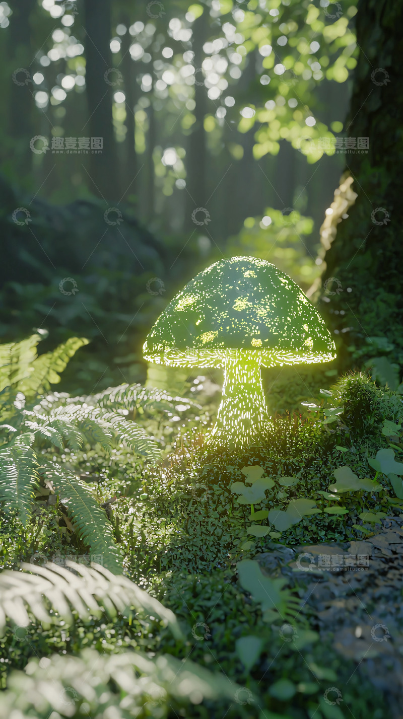 高清大图下载【趣麦麦图】森林中发光的蘑菇