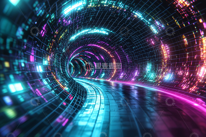 高清大图下载【趣麦麦图】炫彩霓虹灯隧道