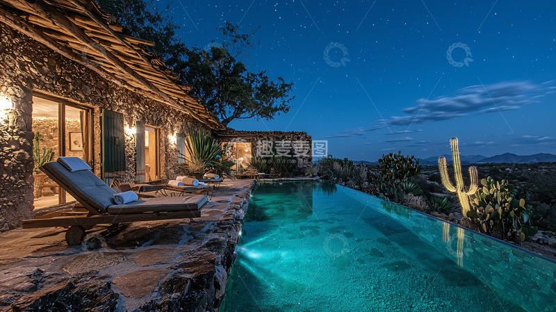 高清大图下载【趣麦麦图】沙漠豪宅夜景