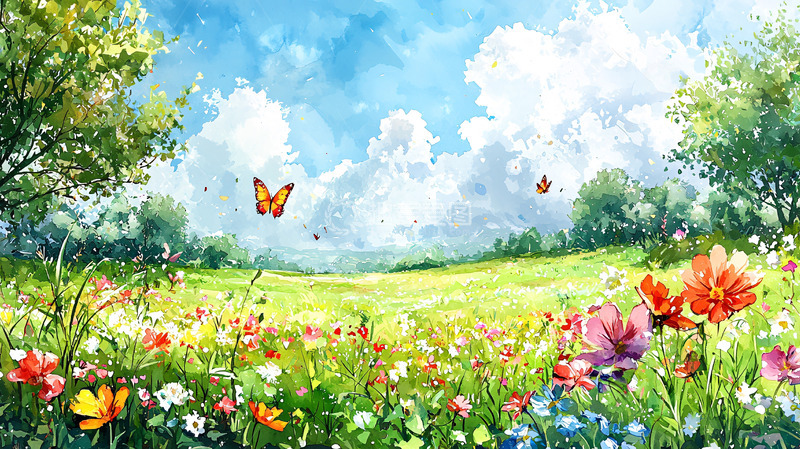 高清大图下载【趣麦麦图】春意盎然的花海田园