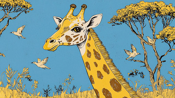 长颈鹿草原风景插画