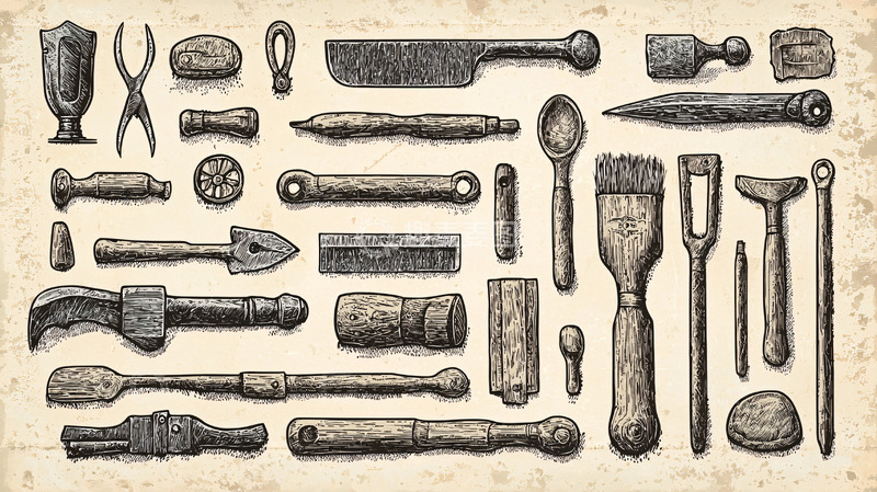 高清大图下载【趣麦麦图】手绘复古工具
