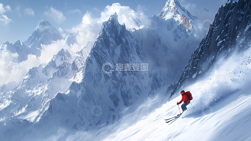 高清大图下载【趣麦麦图】雪山滑雪