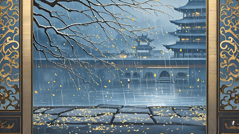 高清大图下载【趣麦麦图】中国风山水花鸟意境工笔画雪山屏风树木45