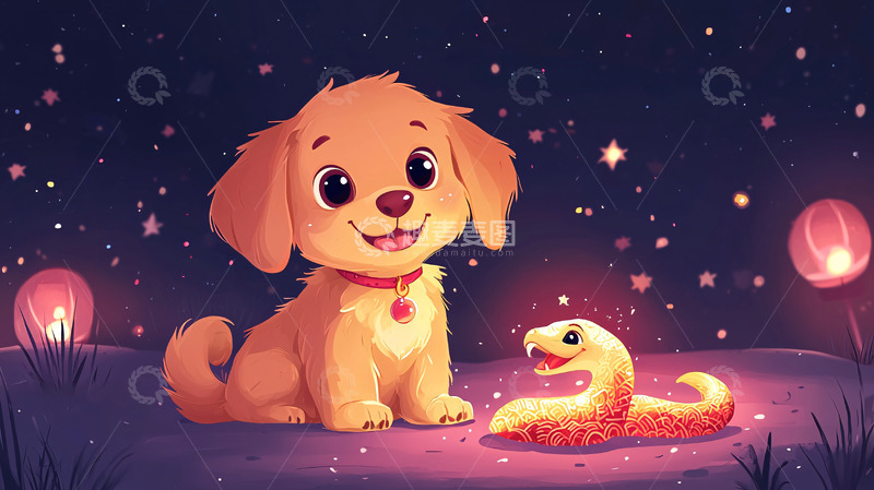 卡通小狗与蛇灯笼