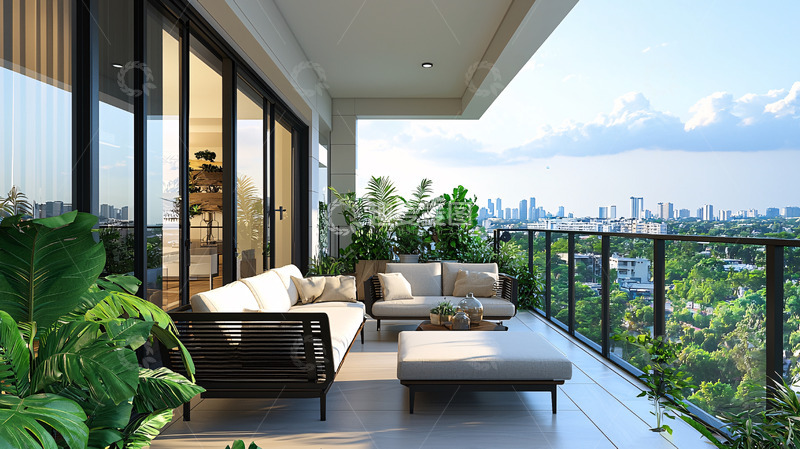 高清大图下载【趣麦麦图】阳台景观沙发绿植阳光明媚