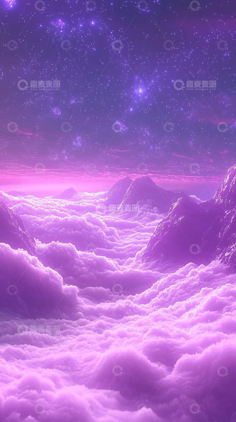 高清大图下载【趣麦麦图】紫色梦幻星空山脉