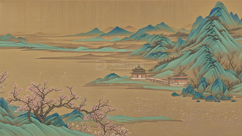 高清大图下载【趣麦麦图】中国风山水花鸟意境工笔画雪山屏风树木41