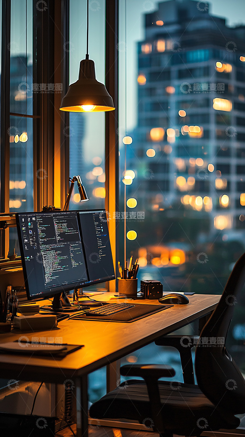 高清大图下载【趣麦麦图】夜景办公桌