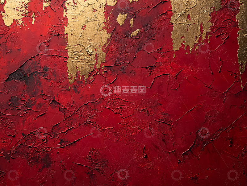 高清大图下载【趣麦麦图】红色金箔抽象画