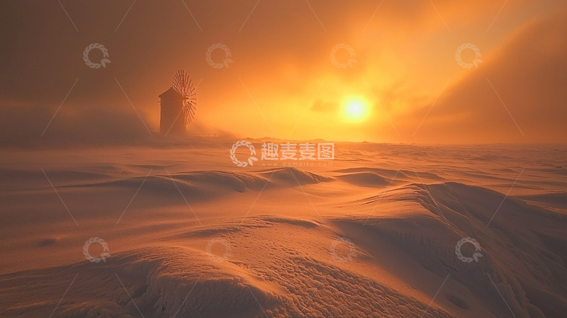 高清大图下载【趣麦麦图】极寒之地落日余晖