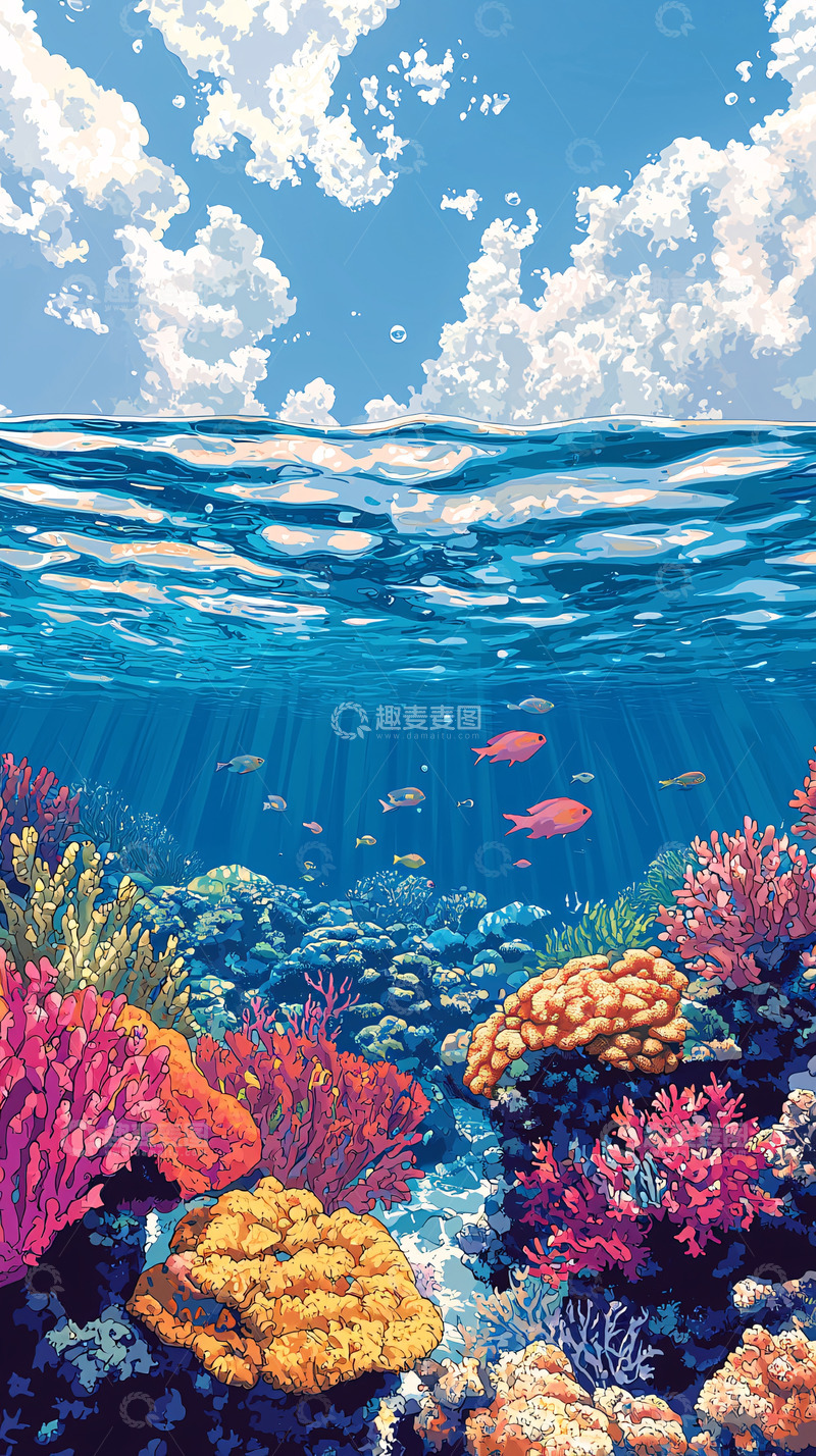高清大图下载【趣麦麦图】海面下五彩斑斓的珊瑚礁