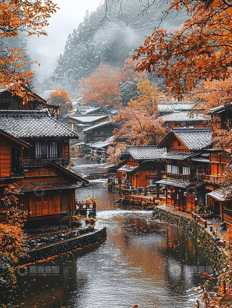 高清大图下载【趣麦麦图】秋日雪景古镇