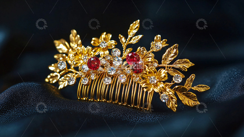 高清大图下载【趣麦麦图】金色叶子发梳