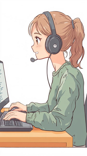戴耳机办公的可爱女生