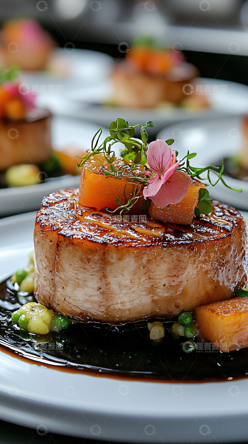 高清大图下载【趣麦麦图】精致摆盘的烤鱼料理