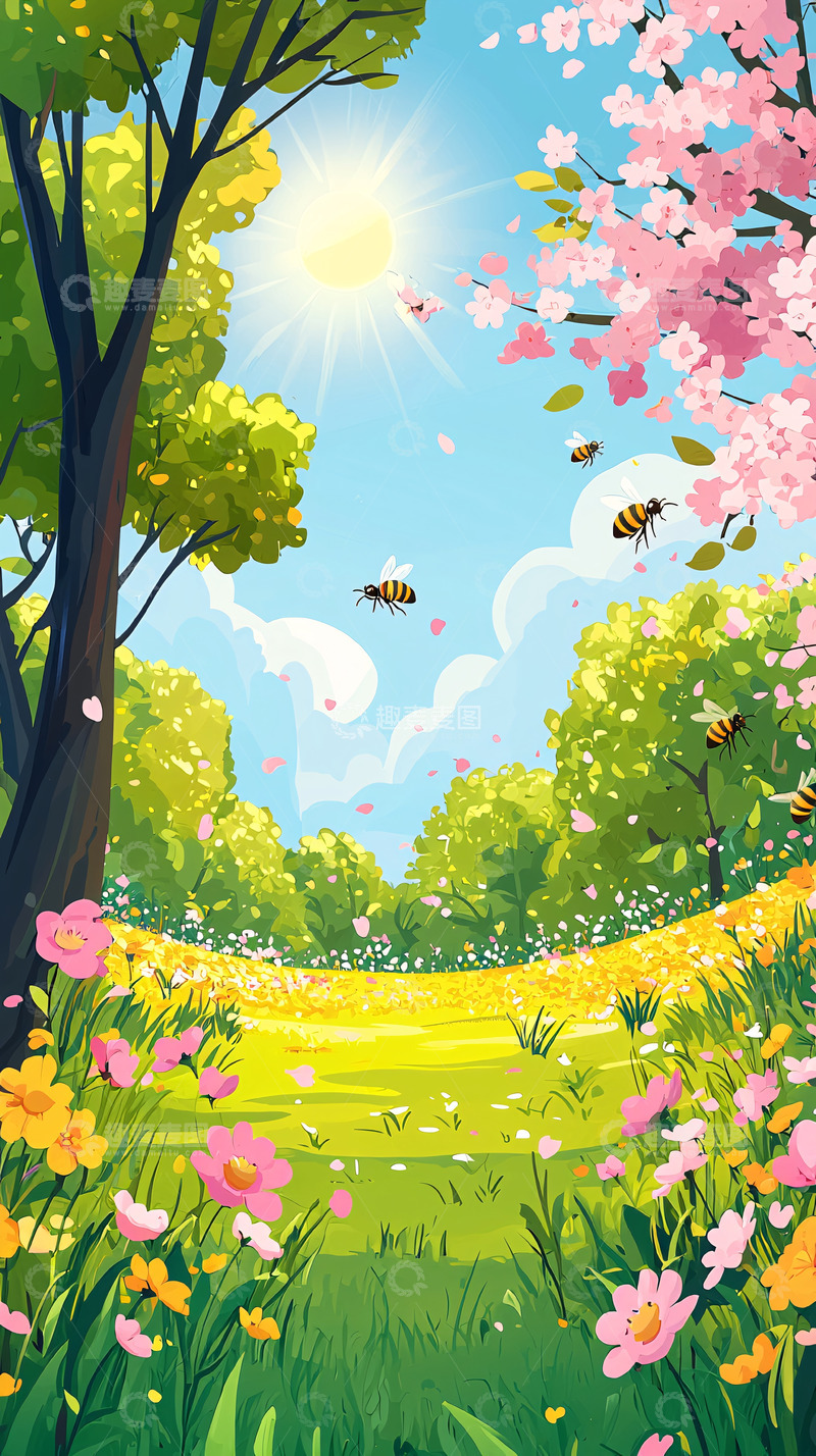 高清大图下载【趣麦麦图】明媚阳光下的繁花草地