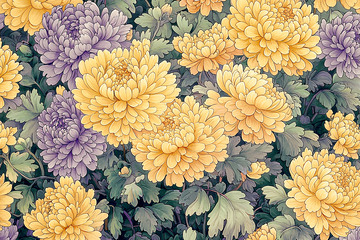 紫色黄色菊花图案