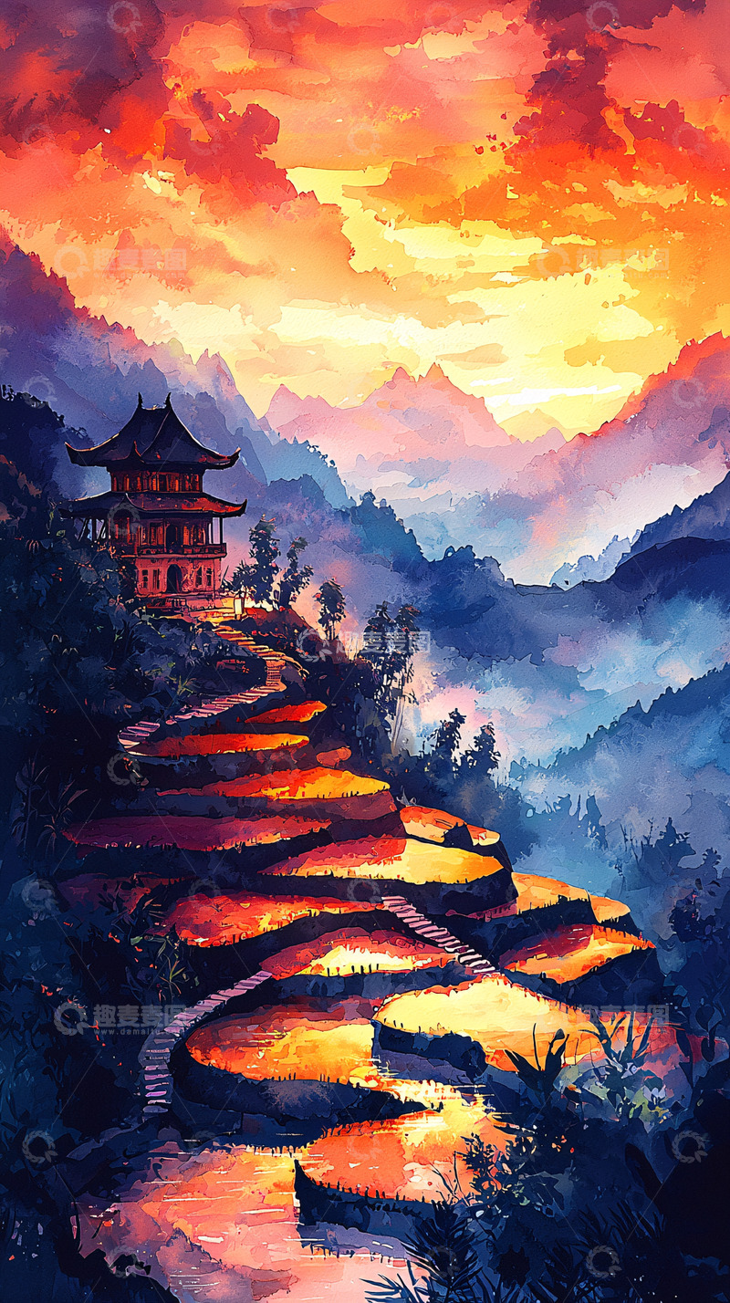 高清大图下载【趣麦麦图】中国风梯田日出