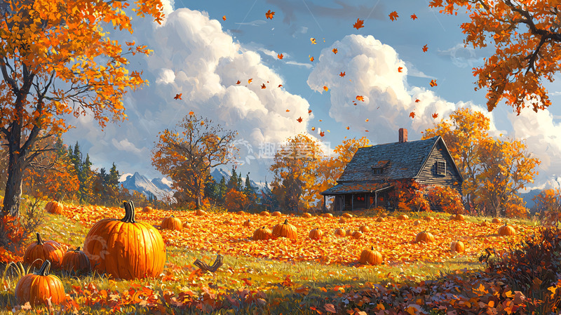 高清大图下载【趣麦麦图】秋日南瓜田园小屋