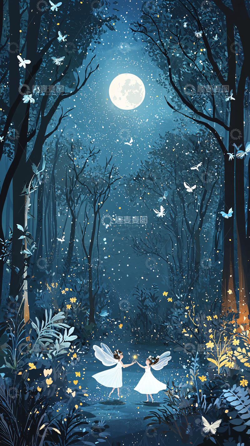 高清大图下载【趣麦麦图】月光森林精灵少女