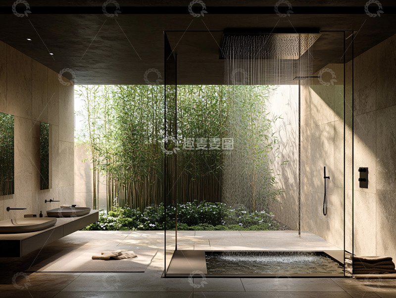 高清大图下载【趣麦麦图】极简风禅意浴室设计