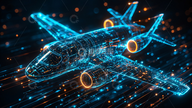 高清大图下载【趣麦麦图】蓝色光效飞机