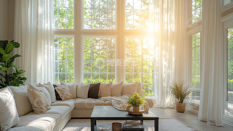 高清大图下载【趣麦麦图】阳光洒满客厅的落地窗